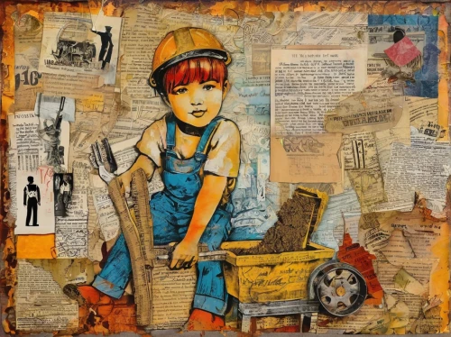 scrap collector,girl with bread-and-butter,digiscrap,mixed media,girl with cloth,digital scrapbooking,painter doll,the girl studies press,girl with a wheel,child with a book,torn paper,construction worker,girl in the kitchen,postal elements,tradesman,female worker,artist doll,fabric painting,blue-collar worker,assemblage,Unique,Paper Cuts,Paper Cuts 06