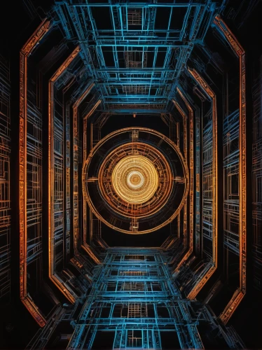 panopticon,wormhole,portals,magneto-optical disk,ufo interior,vertigo,random access memory,the center of symmetry,symmetrical,portal,vortex,spaceship space,spacecraft,nuclear reactor,fractal environment,radial,concentric,frequency,chamber,stargate,Conceptual Art,Sci-Fi,Sci-Fi 20