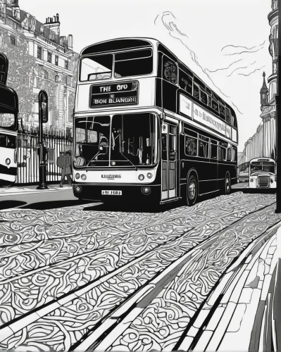 trolleybuses,tram road,routemaster,trolley bus,street car,bus lane,dennis dart,streetcar,tramway,english buses,tram,trolleybus,aec routemaster rmc,david bates,model buses,buses,man first bus 1916,chalk traces,street chalk,the lisbon tram,Illustration,Black and White,Black and White 19