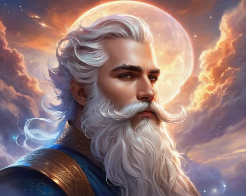 fantasy portrait,poseidon god face,zodiac sign libra,fantasy art,white beard,god of the sea,male elf,fantasy picture,herfstanemoon,zodiac sign leo,portrait background,lokportrait,poseidon,father frost,zeus,odin,sea god,world digital painting,cg artwork,astronomer,Illustration,Realistic Fantasy,Realistic Fantasy 01