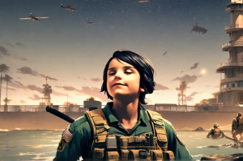 clementine,lost in war,fallout4,children of war,drone operator,nora,girl with a gun,background image,ara macao,district 9,game art,operator,post apocalyptic,paratrooper,war correspondent,gi,shooter game,digital compositing,lara,girl with gun