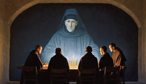 contemporary witnesses,the abbot of olib,carmelite order,benedictine,candlemas,monks,nuns,holy supper,three wise men,the three wise men,carthusian,archimandrite,the nun,twelve apostle,fourth advent,church painting,orthodoxy,wise men,benediction of god the father,grant wood,Illustration,Abstract Fantasy,Abstract Fantasy 20
