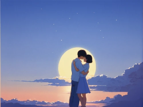 the moon and the stars,moonlight,moon and star,honeymoon,sun and moon,blue moon,vintage couple silhouette,romantic scene,moon and star background,moon night,stargazing,starry sky,moonlit night,stars and moon,moonrise,clear night,blue moon rose,moonlit,moons,summer sky,Illustration,Japanese style,Japanese Style 20