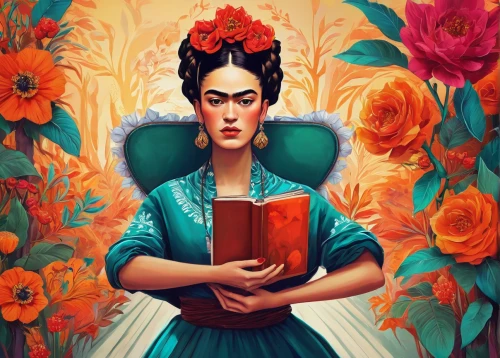 frida,rosa ' amber cover,librarian,mystery book cover,fantasy portrait,geisha,flora,flamenco,book cover,girl in flowers,women's novels,hanbok,persian poet,rose flower illustration,geisha girl,holding flowers,sci fiction illustration,book illustration,rosa bonita,magnolia,Conceptual Art,Fantasy,Fantasy 21