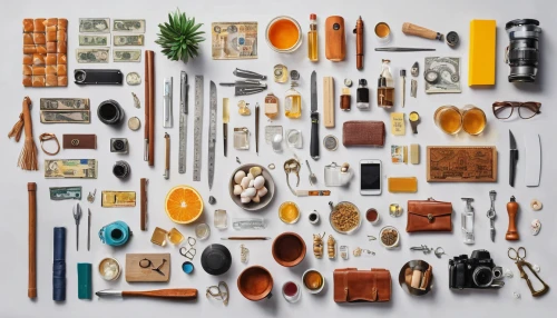 objects,flat lay,assemblage,art tools,raw materials,summer flat lay,disassembled,beachcombing,food collage,sushi set,plastic waste,components,music instruments on table,fishing equipment,garden tools,materials,flatlay,utensils,assortment,compartments,Unique,Design,Knolling