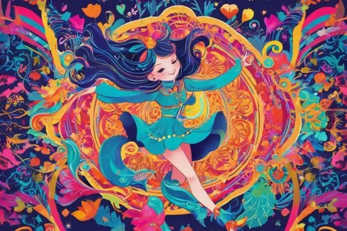 colorful heart,fantasia,colorful doodle,psychedelic art,fairy galaxy,twirling,twirl,dancer,flying girl,coral swirl,colorful spiral,swirling,nico,astral traveler,flying heart,psychedelic,colorful background,swirls,aquarius,kaleidoscope art,Illustration,Abstract Fantasy,Abstract Fantasy 13