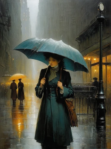 man with umbrella,walking in the rain,brolly,little girl with umbrella,monsoon,oil painting on canvas,oil painting,umbrella,heavy rain,in the rain,light rain,raincoat,a pedestrian,rainy day,rainstorm,rain,spectator,umbrellas,rainy,rains,Illustration,Realistic Fantasy,Realistic Fantasy 16