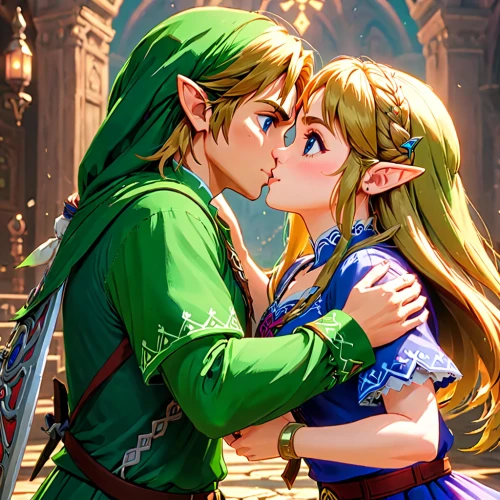 link,link outreach,rupees,a fairy tale,elf,fairy tale,fairytale,first kiss,the hands embrace,boy kisses girl,ocarina,elves,smooch,valentine banner,links,valentines day background,christmas banner,pda,beautiful couple,young couple,Anime,Anime,General