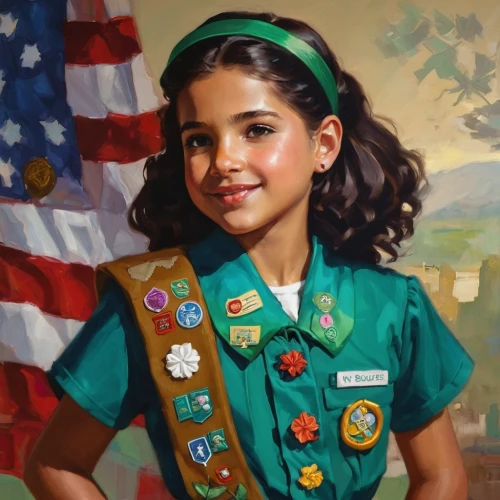 girl scouts of the usa,boy scouts of america,eagle scout,boy scouts,vietnam veteran,child portrait,scouts,a uniform,patriot,flag day (usa),pathfinders,american red cross,america,oil on canvas,veteran,patriotism,young girl,patrol,military person,scout,Conceptual Art,Sci-Fi,Sci-Fi 01