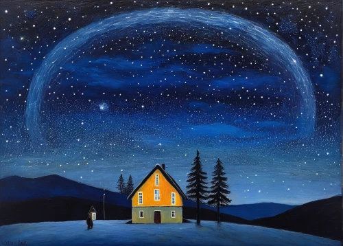 winter house,night scene,lonely house,northernlight,starry night,home landscape,starry sky,northen light,meteor rideau,snow house,northern light,the night sky,christmas landscape,carol colman,little house,moonlit night,tobacco the last starry sky,skywatch,the northern lights,inverted cottage,Illustration,Abstract Fantasy,Abstract Fantasy 15