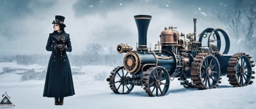 winter service,steam car,steam roller,steam engine,steampunk,carriages,father frost,steam machine,ceremonial coach,winter sales,steam power,steam locomotive,steam locomotives,cold weapon,carriage,the victorian era,winter sale,steam special train,full steam,mode of transport,Conceptual Art,Fantasy,Fantasy 25