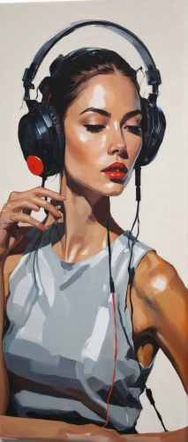 telephone operator,telephony,headphone,video-telephony,disk jockey,headphones,girl at the computer,music player,disc jockey,stereophonic sound,painting technique,audiophile,listening to music,handsfree,audio player,two-way radio,music,woman pointing,high-wire artist,thorens,Conceptual Art,Oil color,Oil Color 08