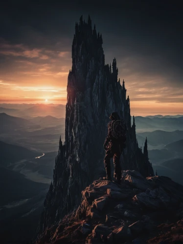 mountain sunrise,mountain guide,the spirit of the mountains,mountain world,mountaineer,summit castle,the wanderer,valley of desolation,old man of the mountain,schwabentor,mountain peak,full hd wallpaper,towards the top of man,the needle,mountains,wanderer,rock needle,scotland,high mountains,elbe sandstone mountains,Illustration,Realistic Fantasy,Realistic Fantasy 46