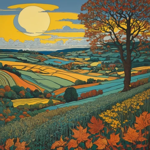 autumn landscape,francis barlow,yorkshire,carol colman,hare field,autumn idyll,hayfield,george russell,autumn sunshine,indian summer,james handley,olle gill,james sowerby,sussex,martin fisher,dorset,north yorkshire,exmoor,fall landscape,lee slattery,Illustration,Black and White,Black and White 20