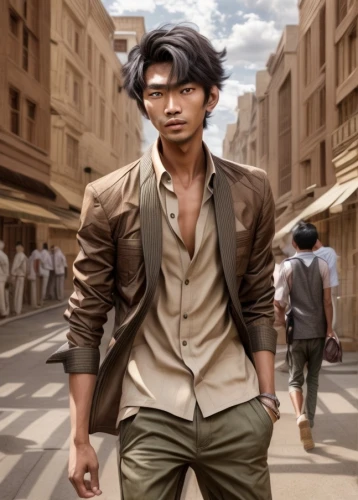 male character,kabir,thane,white-collar worker,a pedestrian,saigon,brown sailor,male model,khaki pants,main character,xing yi quan,man's fashion,pedestrian,spy visual,riad,walking man,aviator sunglass,cg artwork,sci fiction illustration,han thom,Common,Common,Natural