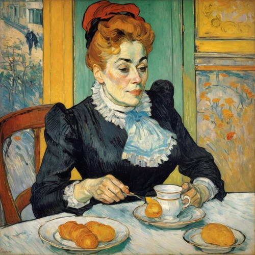 woman drinking coffee,woman at cafe,woman with ice-cream,woman eating apple,woman holding pie,woman sitting,girl with bread-and-butter,café au lait,girl with cereal bowl,women at cafe,crème de menthe,crème anglaise,la violetta,café,sfogliatelle,zeppole,apéritif,portrait of a woman,girl in the kitchen,woman on bed,Conceptual Art,Oil color,Oil Color 24