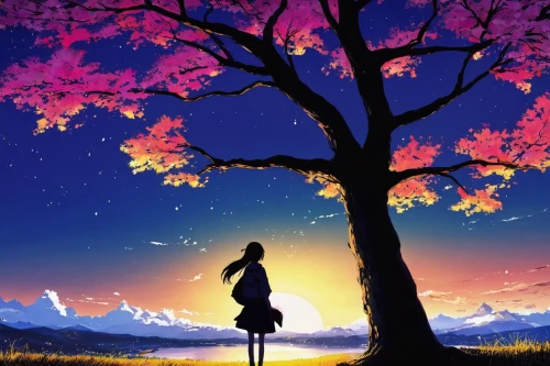 japanese sakura background,sakura background,girl with tree,the girl next to the tree,autumn background,silhouette art,love background,landscape background,creative background,springtime background,lone tree,colorful background,girl in a long,spring background,chidori is the cherry blossoms,children's background, silhouette,background colorful,silhouette,would a background,Illustration,Paper based,Paper Based 21