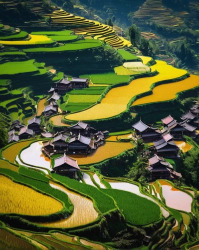 rice fields,rice field,ricefield,rice terraces,rice terrace,the rice field,rice paddies,yamada's rice fields,rice cultivation,vietnam,ha giang,guizhou,paddy field,paddy harvest,vietnam's,rice mountain,sapa,vietnam vnd,agricultural,japan landscape,Illustration,Realistic Fantasy,Realistic Fantasy 37