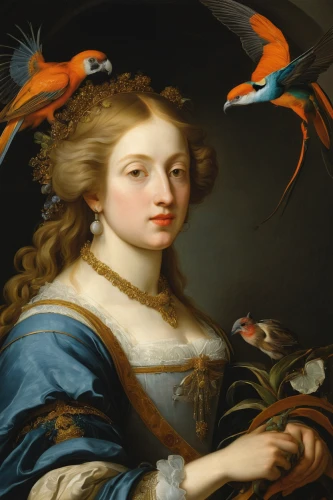 woman holding pie,rosella,portrait of a woman,portrait of a girl,baroque angel,portrait of a hen,cepora judith,oriole,angelica,old world oriole,rococo,girl with a dolphin,woman playing tennis,aglais,queen anne,young woman,girl with cereal bowl,woman holding a smartphone,portrait of christi,meticulous painting,Art,Classical Oil Painting,Classical Oil Painting 37