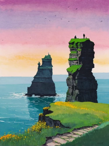 sea stack,cliff of moher,moher,cliffs of moher,ireland,isle of may,orkney island,the cliffs,donegal,bastei,northern ireland,cliffs,split rock,cliffs ocean,ruined castle,stone towers,the twelve apostles,pancake rocks,castle bran,limestone cliff,Illustration,Paper based,Paper Based 19