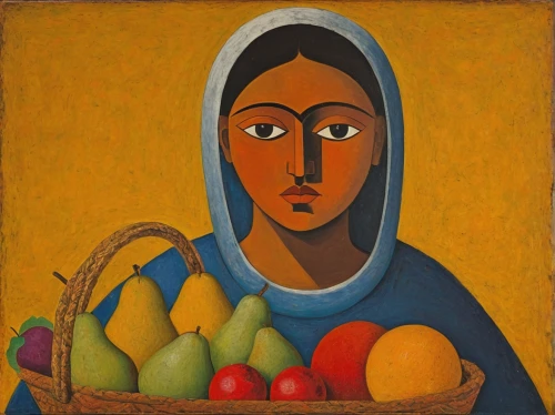 woman eating apple,peruvian women,girl with bread-and-butter,basket of fruit,pregnant woman icon,woman holding pie,woman at cafe,praying woman,greengrocer,girl in the kitchen,portrait of christi,breadbasket,indian art,fruit basket,basket with apples,khokhloma painting,indian woman,fatima,picasso,girl with cloth,Conceptual Art,Sci-Fi,Sci-Fi 16