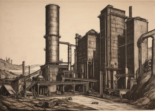 industrial landscape,steel mill,industrial plant,coal-fired power station,industries,factories,industry,industrial ruin,concrete plant,refinery,heavy water factory,sugar plant,dust plant,mining facility,metallurgy,industrial,grain plant,factory chimney,foundry,chemical plant,Art,Classical Oil Painting,Classical Oil Painting 34