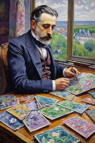 casement,banker,leonardo devinci,lev lagorio,rotglühender poker,gambler,vinci,ernő rubik,monopoly,dealer,suit of spades,enrico caruso,jozef pilsudski,zaneprázdněný,1900s,dali,connoisseur,zhupanovsky,art nouveau,vincent van gough,Illustration,Paper based,Paper Based 09