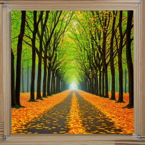 fall picture frame,round autumn frame,autumn frame,glitter fall frame,autumn background,tree lined lane,leaves frame,tree-lined avenue,forest road,tree lined path,deciduous forest,autumn forest,autumn landscape,autumn scenery,slide canvas,forest background,maple road,oil painting on canvas,forest landscape,art painting,Illustration,Retro,Retro 16