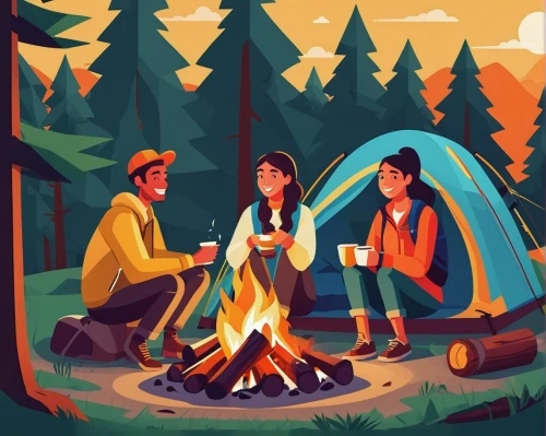 campfire,campfires,camping tipi,camp fire,camping,campsite,campers,tent camping,camping equipment,camping gear,camping tents,campground,camping car,vector illustration,digital nomads,scouts,fireside,portable stove,kids illustration,tipi,Illustration,American Style,American Style 09