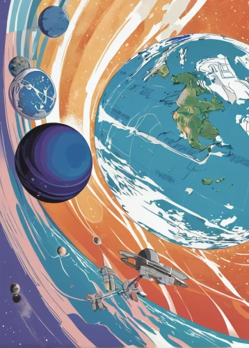 orbiting,gas planet,planets,copernican world system,planetarium,planetary system,earth station,northern hemisphere,kerbin planet,planet,southern hemisphere,globes,sci fiction illustration,planet earth,inner planets,the earth,alien planet,the solar system,planet eart,heliosphere,Conceptual Art,Daily,Daily 35