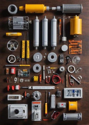 components,assemblage,pneumatics,electronic component,toolbox,electrical supply,photo equipment with full-size,battery cell,multipurpose battery,photographic equipment,disassembled,bicycles--equipment and supplies,electronic waste,aa battery,cylinders,automotive battery,surveying equipment,rechargeable battery,tools,electronic engineering,Unique,Design,Knolling