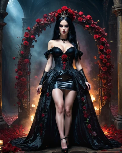 queen of hearts,gothic woman,gothic portrait,gothic fashion,black rose,gothic dress,black rose hip,vampire woman,scent of roses,vampire lady,queen of the night,red roses,with roses,red rose,fantasy picture,dark angel,gothic style,dark gothic mood,flower of passion,fantasy art,Photography,General,Commercial