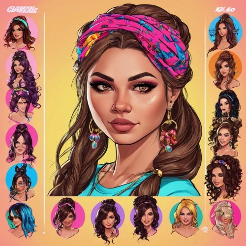 rosa ' amber cover,fashion vector,boho art,icon set,custom portrait,icon collection,artificial hair integrations,headscarf,popart,bandana background,boho,hair accessories,rockabella,argan,boho background,portrait background,download icon,mexican mix,lace wig,eurasian,Illustration,Vector,Vector 19