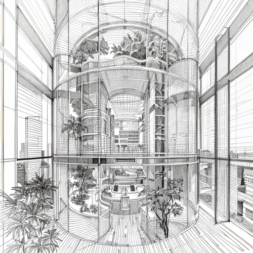 aviary,school design,greenhouse,conservatory,architect plan,hotel lobby,modern office,glass building,lobby,renovation,structural glass,archidaily,multi-story structure,entrance hall,offices,interiors,aqua studio,glass facade,bird cage,sky space concept,Design Sketch,Design Sketch,None
