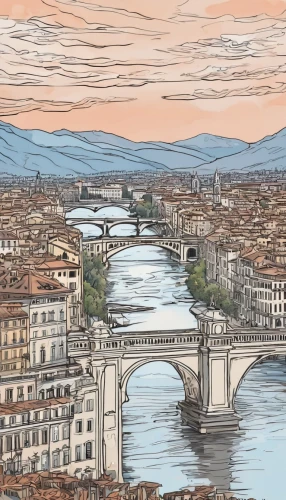 ponte vecchio,sant'angelo bridge,florence,arno river,firenze,florentine,eternal city,tiber bridge,verona,ponte sant'angelo,tiber,tied-arch bridge,rome 2,lombardy,roma,rome,lucca,world digital painting,bridges,l'aquila,Illustration,Black and White,Black and White 05