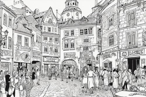 poznan,hamelin,hanseatic city,lublin,bremen,bremen town musicians,riga,street scene,sibiu,czech budejovice,krakow,the cobbled streets,wroclaw,warsaw,townscape,vilnius,medieval market,shopping street,prague,old city,Illustration,American Style,American Style 13