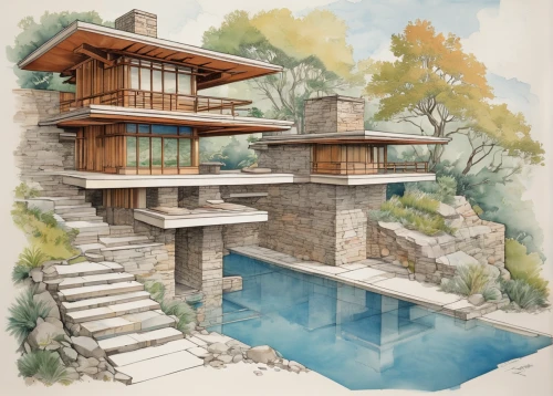 palace of knossos,pool house,landscape design sydney,house with lake,mid century house,landscape designers sydney,3d rendering,house in mountains,asian architecture,japanese architecture,house drawing,garden elevation,house in the mountains,water mill,house by the water,cliff dwelling,dunes house,home landscape,aqua studio,modern architecture,Unique,Design,Infographics