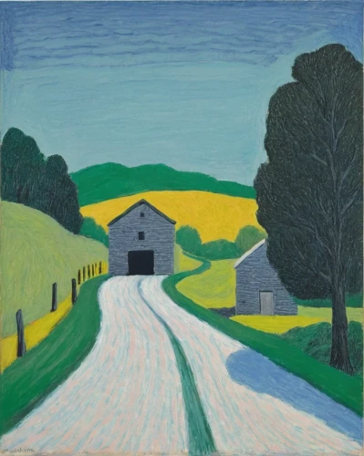 farm landscape,rural landscape,olle gill,breton,post impressionism,lane,country road,green fields,braque d'auvergne,lapereau,farm background,ardennes,lane delimitation,gable field,barns,the farm,village scene,landscape,home landscape,campagna,Art,Artistic Painting,Artistic Painting 09