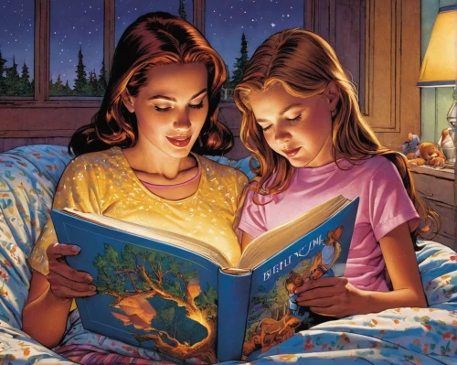 children studying,reading,e-book readers,readers,children's fairy tale,childrens books,relaxing reading,little girl reading,women's novels,read a book,sci fiction illustration,two girls,book electronic,magic book,fairytales,fairy tales,eading with hands,reading glasses,reading magnifying glass,sisters,Illustration,American Style,American Style 04