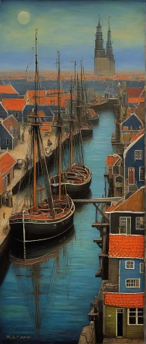 delft,hanseatic city,speicherstadt,willemstad,harbor,nyhavn,harlingen,dutch landscape,fishing boats,christianshavn,boats in the port,regatta,david bates,sailboats,seaport,harbour,fishing village,groningen,old port,sailing boats,Illustration,Abstract Fantasy,Abstract Fantasy 09