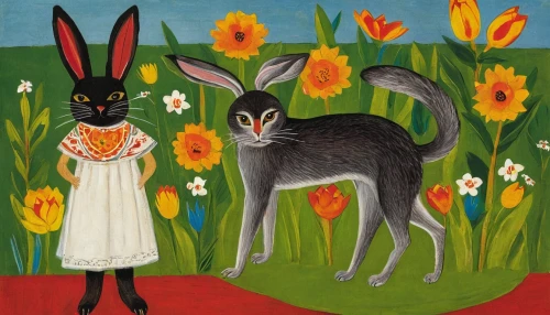 rabbits and hares,hare field,hares,field hare,female hares,hare trail,two tulips,easter rabbits,wild tulips,easter card,fox and hare,steppe hare,wild hare,gray hare,daffodils,springtime background,rabbits,spring equinox,tulips field,tulip festival,Art,Artistic Painting,Artistic Painting 31