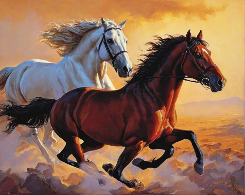 two-horses,horses,arabian horses,white horses,beautiful horses,bay horses,equine,equines,a white horse,horse horses,andalusians,arabian horse,horsemen,man and horses,horse running,albino horse,horseman,white horse,horse,wild horses,Art,Classical Oil Painting,Classical Oil Painting 31