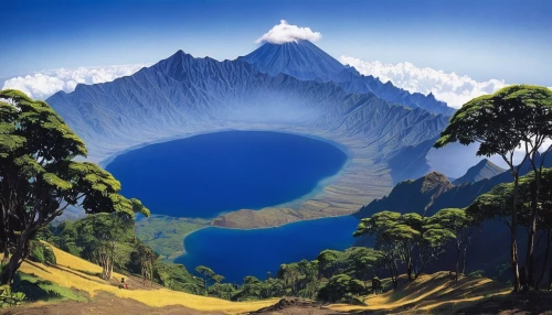 volcanic crater,mount taranaki,mountain spring,papua new guinea,laguna verde,maipo volcano,krafla volcano,volcanic lake,papua,arenal volcano,tambora,el salvador dali,stratovolcano,rinjani,crater lake,taranaki,caldera,pachamama,crater rim,active volcano,Illustration,Paper based,Paper Based 23