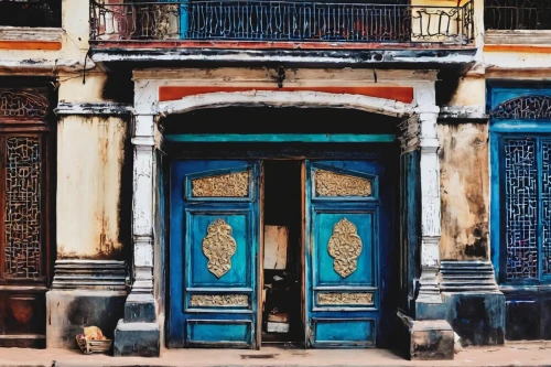 hanoi,blue doors,colorful facade,marrakech,blue door,cairo,rajasthan,nepal,zanzibar,mumbai,old door,jaipur,bombay,marrakesh,lahore,cambodia,doors,old architecture,asian architecture,teal blue asia,Conceptual Art,Oil color,Oil Color 24