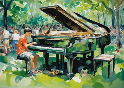 concerto for piano,piano player,grand piano,play piano,the piano,pianos,pianet,pianist,jazz pianist,player piano,piano keyboard,piano books,musicians,piano,steinway,piano notes,fortepiano,chalk drawing,art painting,musical ensemble,Conceptual Art,Oil color,Oil Color 18