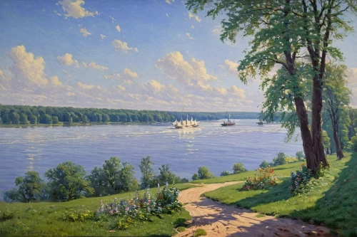 lev lagorio,river landscape,volga,coastal landscape,river view,mississippi,petersburg,the bay avachinskaya,boat landscape,landscape with sea,danube,panoramic landscape,regatta,in the early summer,aurajoki,summer day,landscape,on the river,landscape background,summer evening,Art,Classical Oil Painting,Classical Oil Painting 15