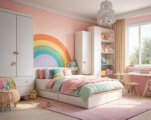 the little girl's room,children's bedroom,kids room,baby room,children's room,boy's room picture,rainbow color palette,bedroom,nursery decoration,room newborn,pastel colors,modern room,great room,soft pastel,danish room,playing room,sleeping room,gold-pink earthy colors,pastels,children's interior,Photography,General,Natural