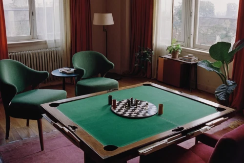 billiard room,poker table,recreation room,carom billiards,billiard table,card table,the living room of a photographer,chessboards,english billiards,poker set,an apartment,playing room,wade rooms,chess board,stieglitz,game room,table and chair,chessboard,danish room,english draughts,Photography,Documentary Photography,Documentary Photography 15