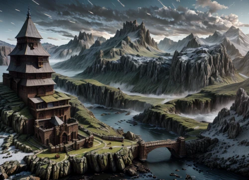 fantasy landscape,fantasy picture,mountain settlement,fantasy art,heroic fantasy,peter-pavel's fortress,fantasy world,fantasy city,castle of the corvin,knight's castle,northrend,3d fantasy,mountain village,world digital painting,ancient city,mountain world,fairy tale castle,tower of babel,kings landing,water castle