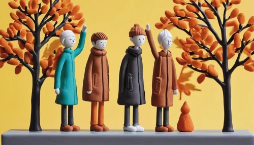 marzipan figures,wooden figures,miniature figures,clay figures,seasonal autumn decoration,soapberry family,halloween bare trees,autumn decoration,paper art,arrowroot family,ginger family,figure group,figurines,four seasons,cardstock tree,clay animation,pensioners,trees with stitching,three wise men,christmas crib figures,Unique,3D,Clay